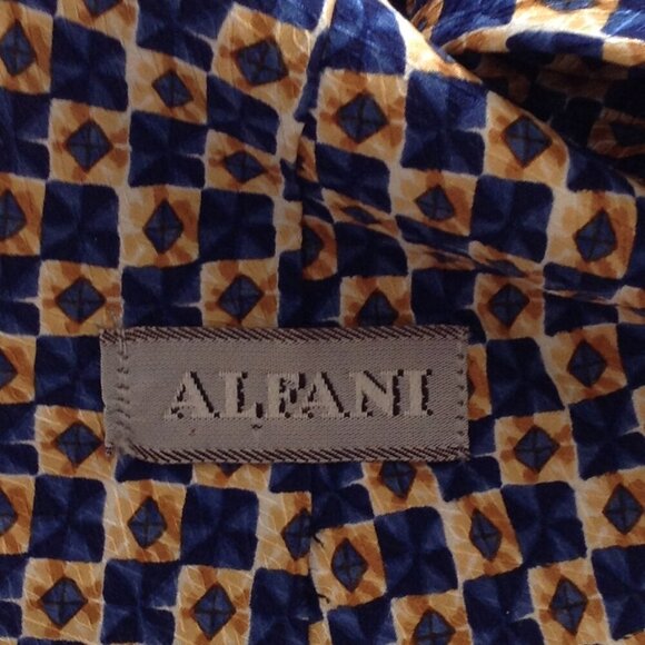 Alfani Necktie Blue Gold 100% Italian Silk Tie Men's Accessories - Picture 4 of 4